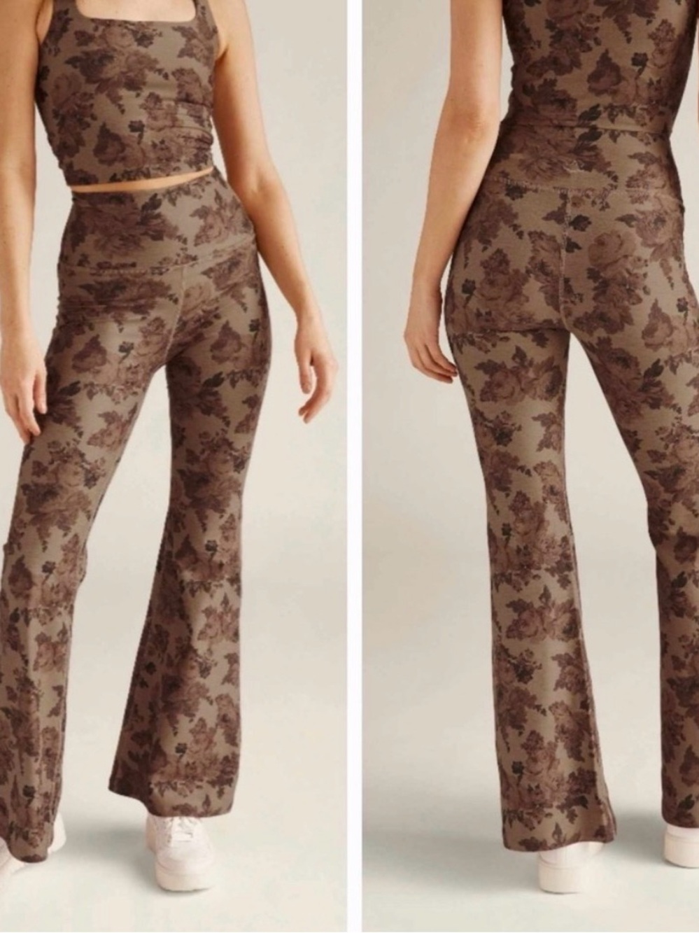 Beyond Yoga Romantic Floral Square Neck Tank & Flare Leggings Set XS